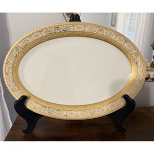 Vintage GNA Fine Porcelain GNA9 Gold Encrusted Oval Serving Platter 16"